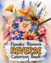 Bloom Flowers Reverse Coloring Book for Kids, Teens and Adults: Draw The Lines and Stay Calm, 40 Watercolor Patterns